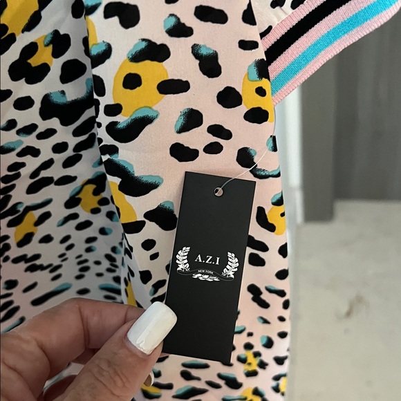 NWT $118 ANTHROPOLOGIE A.Z.I. pink leopard elevated t-shirt top M - Picture 8 of 11